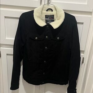 Classic Black Jean Jacket with Cream Collar